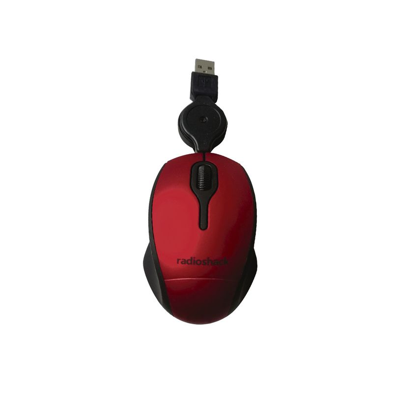 Mouse mini Radioshack retráctil 3 botones rojo Frontal