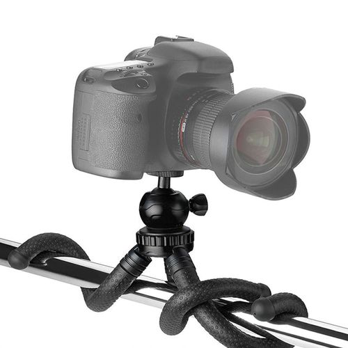 Trípode para cámaras fotográficas, portátil y flexible, altura máx 25 cm, compatible con cámaras de acción cabezal giratorio 360°, negro