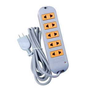 Extensión vulcanizada Opalux 10m, 5 tomas, enchufe plano, gris