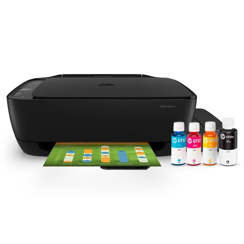 Impresora multifuncional HP Ink Tank 315 con tanques frontal