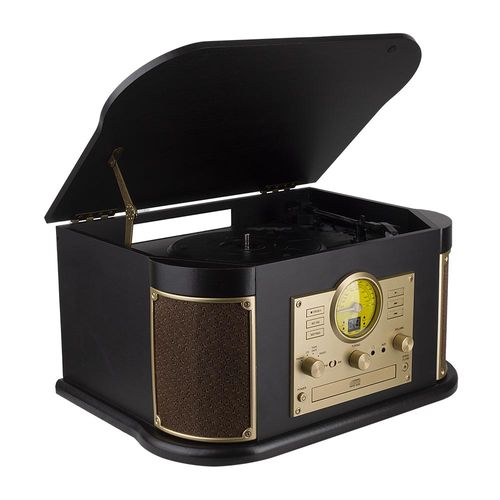 Tocadiscos bluetooth clásico Coolbox radio fm, puertos usb - sd - aux-in, lector de cassette, cd, acabado de madera
