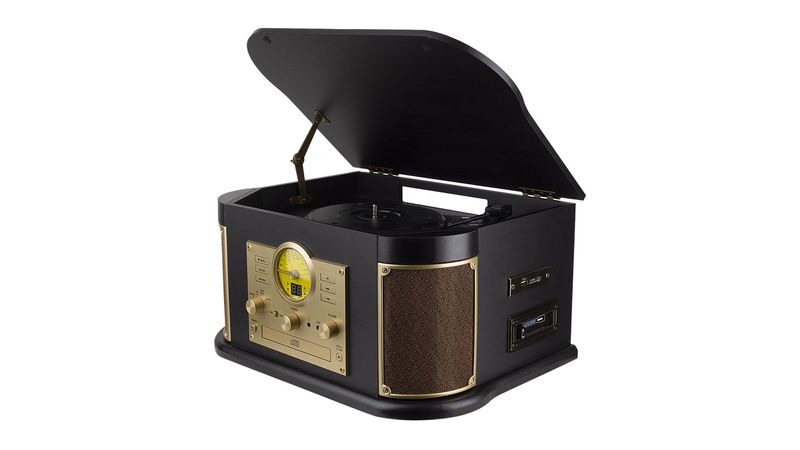 Tocadiscos bluetooth cl sico Coolbox radio fm puertos usb sd aux in lector de cassette cd acabado de madera