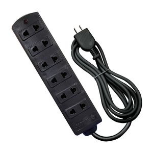 Extensión vulcanizada Opalux 3m, 6 tomas, enchufe plano, led, negro