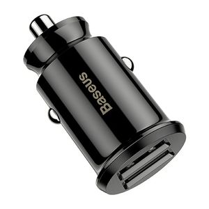 Cargador de auto Baseus Grain dual, 2 puertos usb, 3.1A, luz indicadora, negro