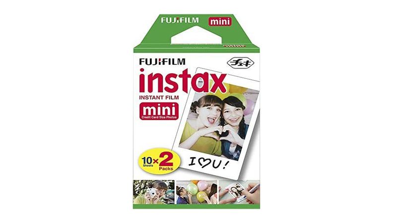  Fujifilm Instax Mini Film - Película instantánea Fuji Film -  Paquete doble (20 hojas) - Incluye 20 marcos de calcomanías de colores  Moshify : Electrónica