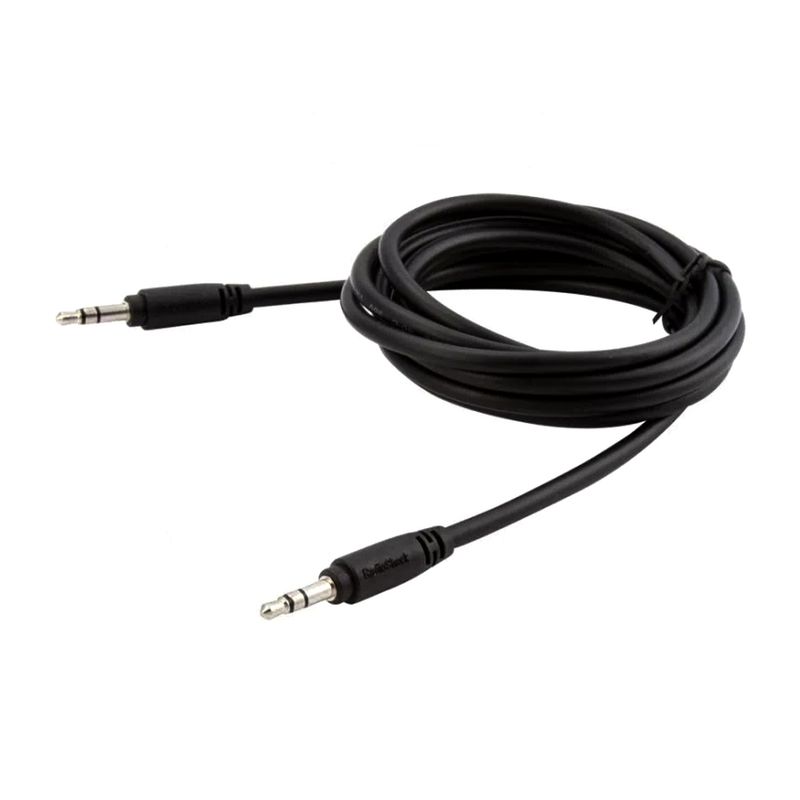 Cable auxiliar 3.5 mm Radioshack 1.82 m niquelado, negro, ángulo lateral