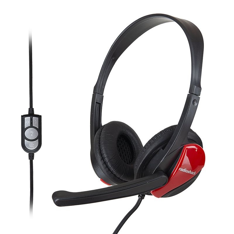 Audífonos Radioshack con micrófono USB sonido estéreo control de volumen negro Frontal