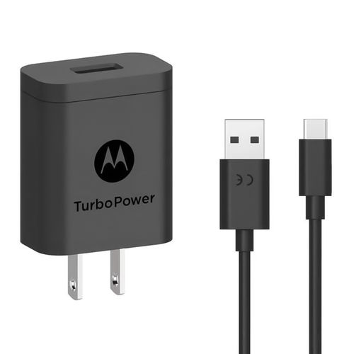 Cargador de pared + cable Motorola Turbo Power usb a tipo C, 18W, QC 3, carga rápida, negro, 1m