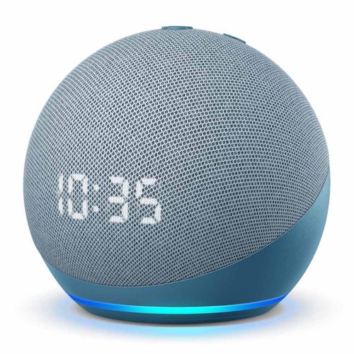 Altavoz inteligente Amazon Echo Dot 4ta generación con reloj, control de voz con Alexa, azul