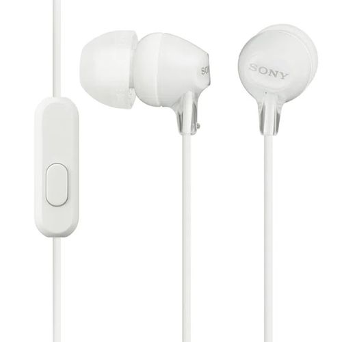 Audífonos in ear con micrófono Sony MDR-EX15AP almohadillas de silicona, conector 3.5 mm, control de música y llamadas, blanco