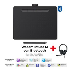 Tableta gráfica Wacom Intuos Mediano, conexión usb/bluetooth, negro + Audífono Microsoft LifeChat LX-3000 con micrófono