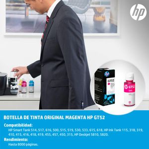 Botella de Tinta  HP Gt52 Magenta rinde 8000 páginas 70ml