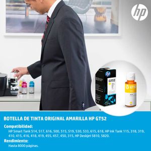 Botella de Tinta HP Gt52 Amarillo rinde 8000 páginas 70ml