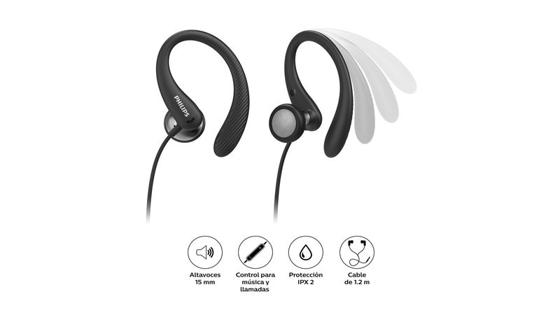 Philips TAA1105WT/00 Cuffie con Filo per Fitness e Sport, Microfono, IPX2  Resistenti al Sudore, Supporti per l'orecchio Flessibili, Vestibilità  Sicura, Pulsanti Integrati, Auricolari con Filo, Bianco