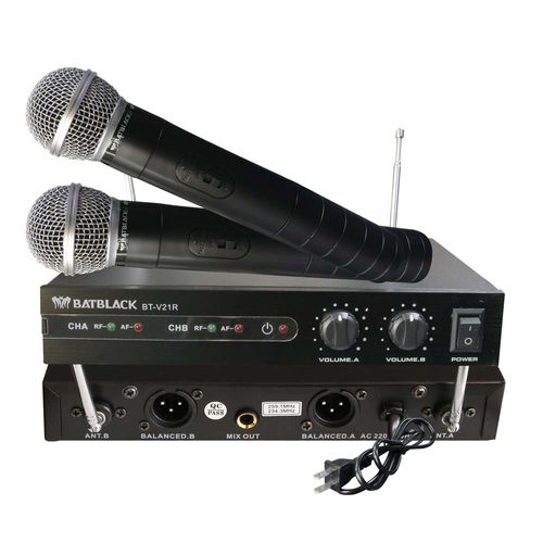 Micrófono inalámbrico Batblack Doble BT-V21R, cobertura de 40 a 60 m, negro