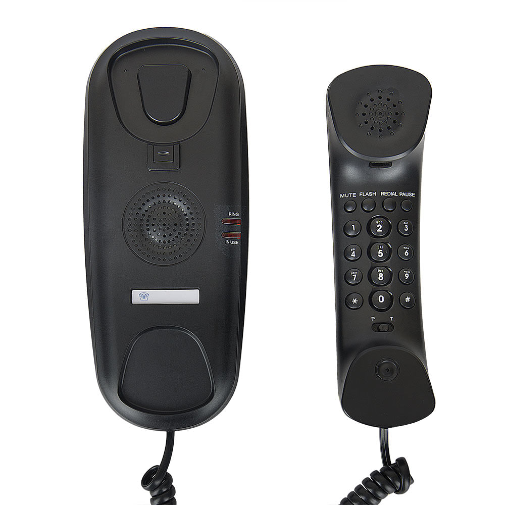 Teléfono fijo Radioshack básico, curvo, indicador led, negro - Coolbox