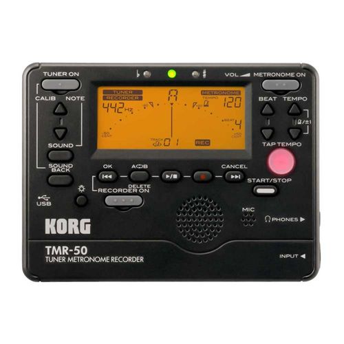 Afinador Korg con micrófono y altavoz integrado, grabación PCM Lineal, puerto micro USB, negro