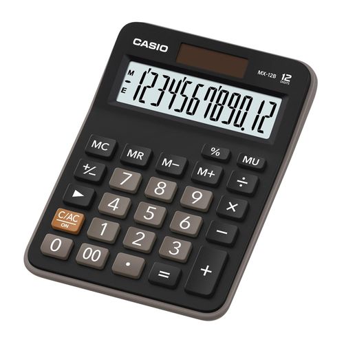 Calculadora de mesa Casio MX-12B 12 dígitos, funciona a pila y energía solar, negro