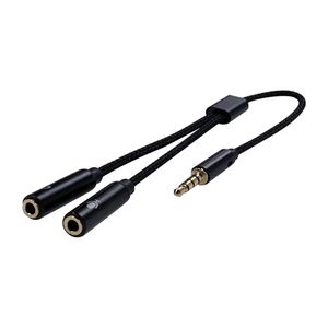 Cable splitter Izuum 3.5mm, 1 entrada a 2 salidas para audífono y micrófono, 25 cm negro