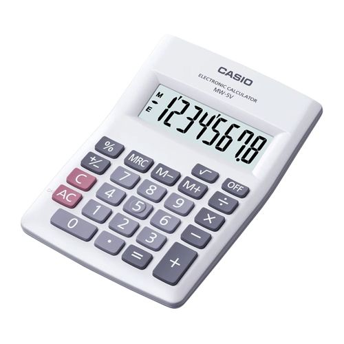 Calculadora de mesa Casio MW-5V 8 dígitos, funciona a pilas, blanco
