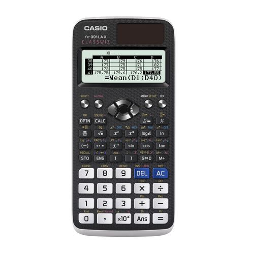 Calculadora científica Casio Classwiz 12 dígitos, 553 funciones, funciona a pila y energía solar, negro