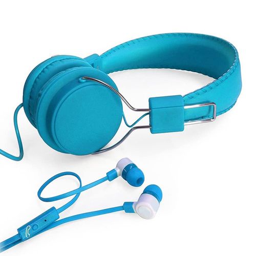 Audífonos on ear + in ear con micrófono Coolbox largo 1.2 m, conector 3.5 mm, azul