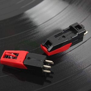 Aguja de tocadiscos Coolbox, plástico abs, aguja cerámica, negro y rojo