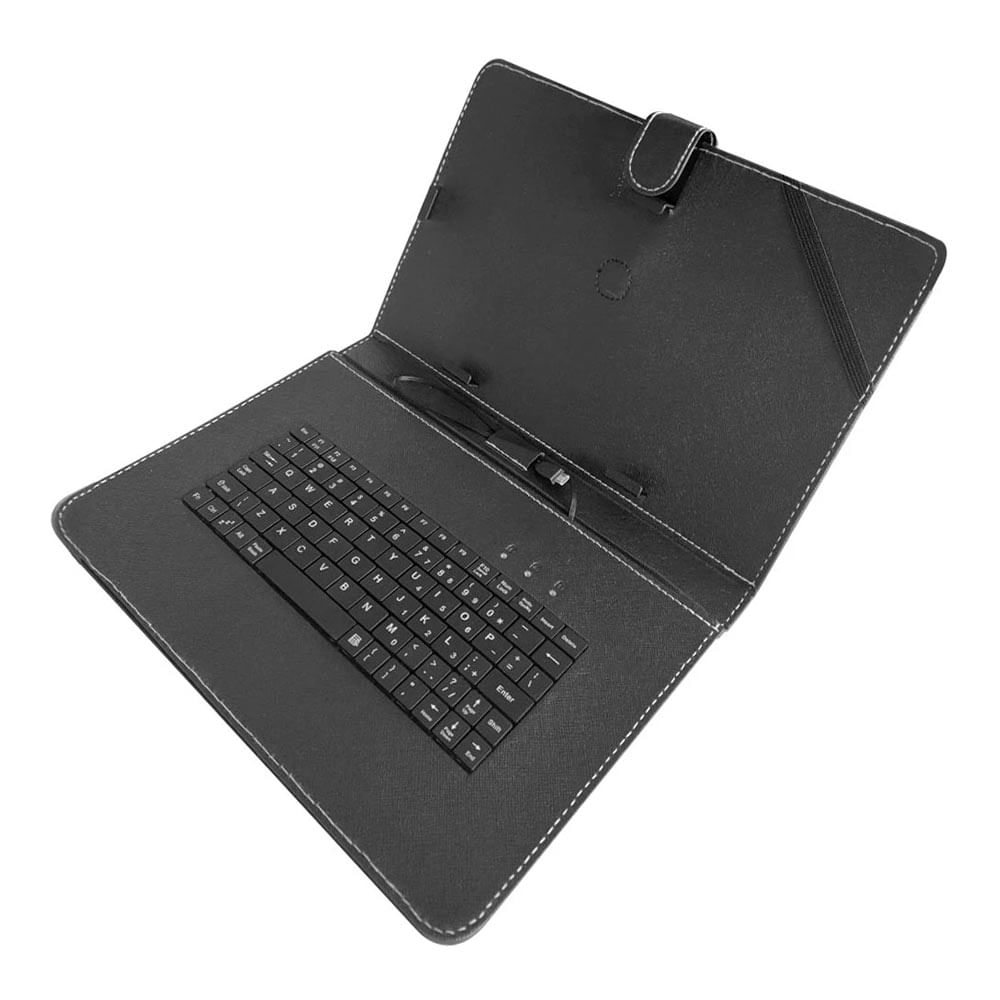 Estuche para tablet Teraware 10"" con teclado, puertos usb y tipo-C, negro
