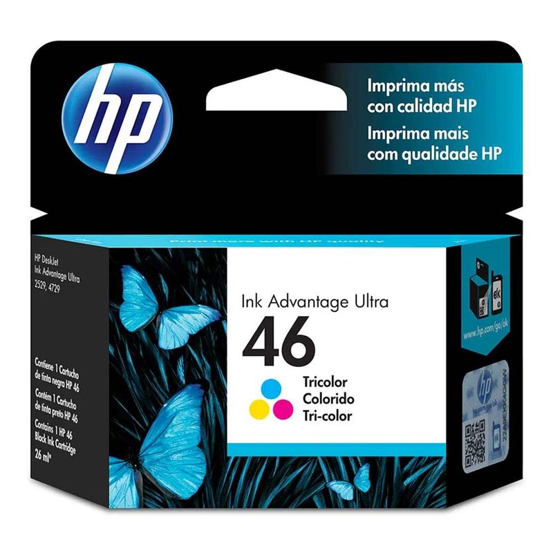 Cartucho tinta HP 46 tricolor rinde 750 páginas frontal