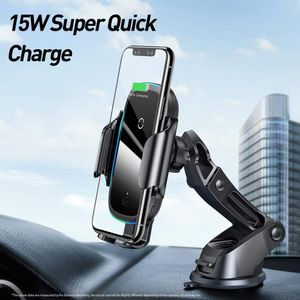 Cargador inalámbrico de auto Baseus Qi 15W, luz Led, 3 en 1 parabrisa/tablero/ventilador, negro