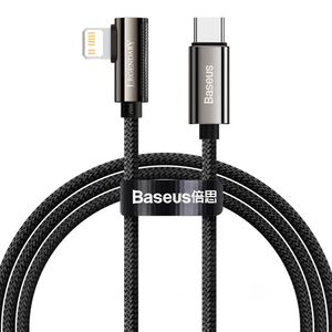 Cable Tipo C a Lightning Baseus Qc PD 20W, tipo codo, nylon trenzado, 1m, especial gamers, negro
