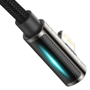 Cable Tipo C a Lightning Baseus Qc PD 20W, tipo codo, nylon trenzado, 1m, especial gamers, negro