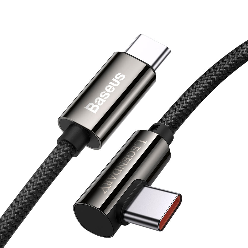 Cable Tipo C a Tipo C Baseus, carga rápida PD 100W, tipo codo, nylon  trenzado, 1m, negro - Coolbox