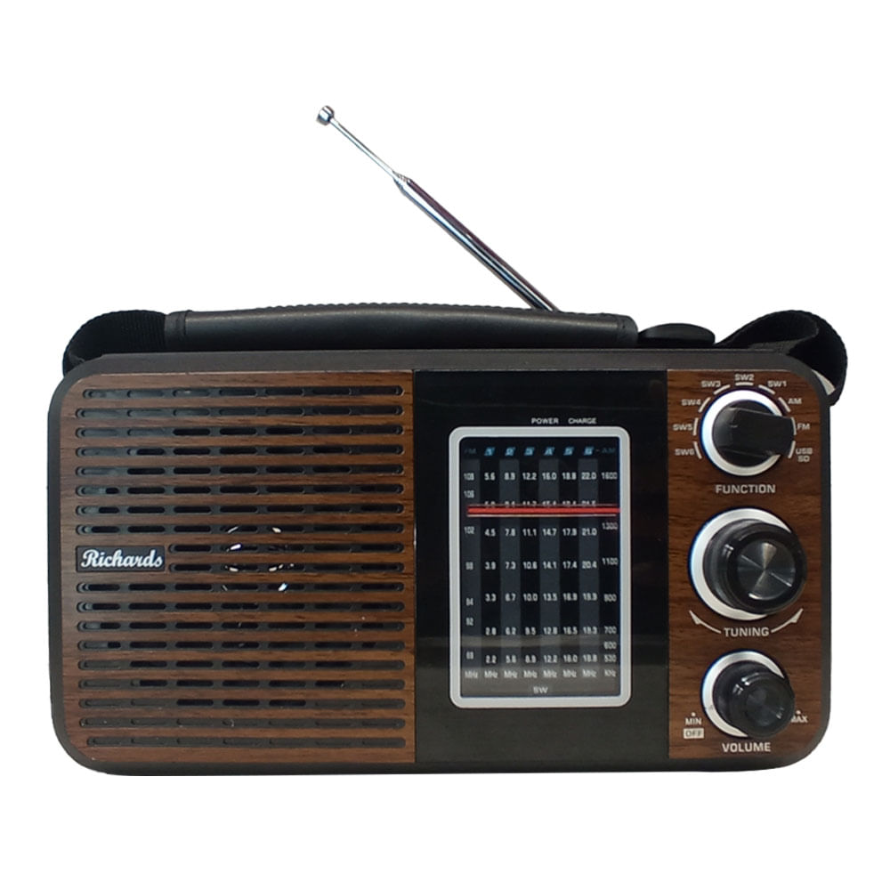 Radio Portátil Richards Vintage Mini X-Bass, Am y Fm, Batería Recargable  con enchufe o modo pilas, conexión puerto USB y SD - Coolbox