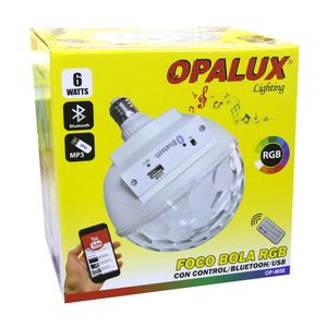 Foco musical Opalux OP-M50 6W, bluetooth/usb, control remoto, tipo de bombilla E27, 800 lum, RGB