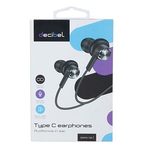 Audífonos in ear con micrófono Decibel almohadillas de silicona, conector tipo C, control de llamadas, negro