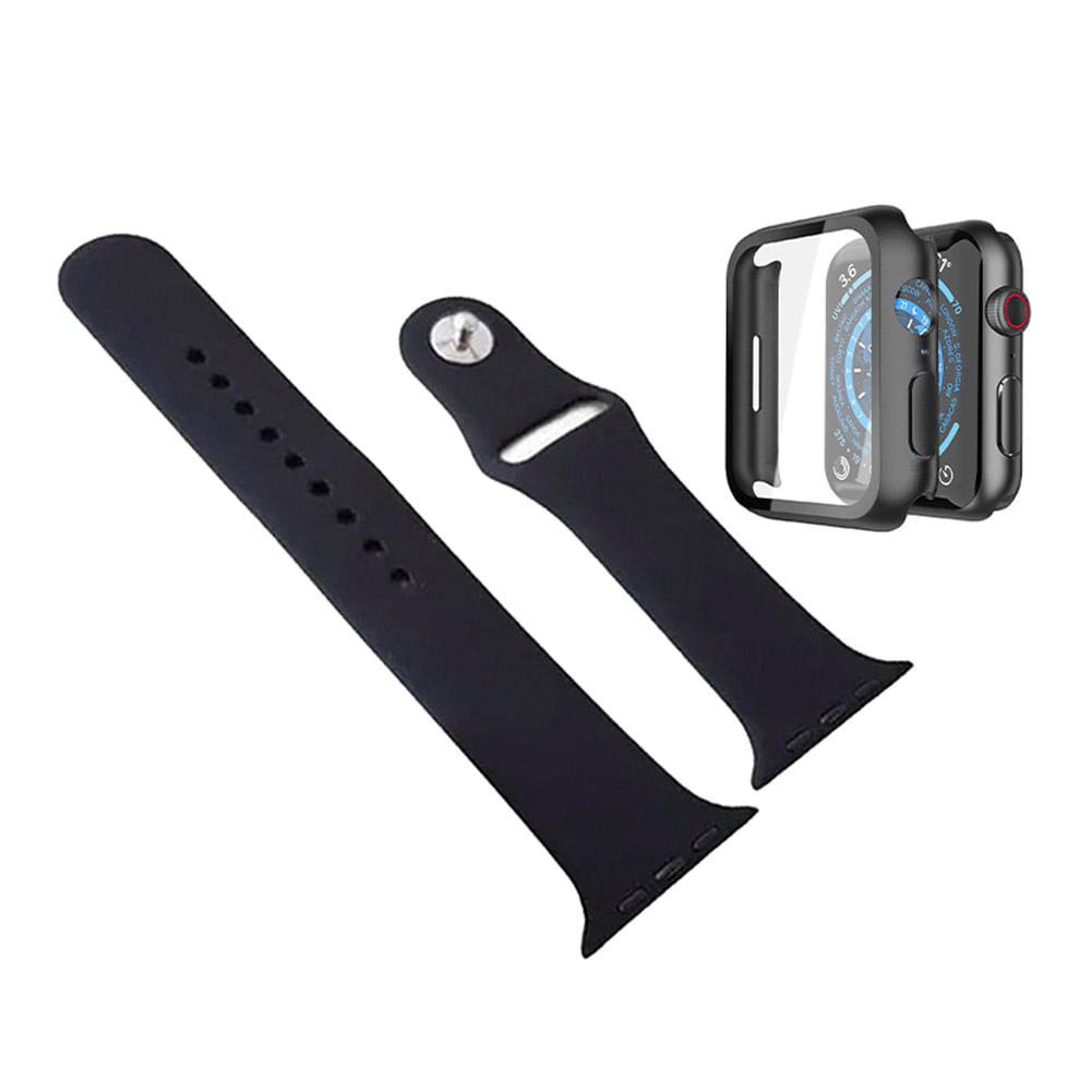Protector de pantalla +  correa de silicona Tecno Ofertas para smartwatch Apple Serie 7, 41 mm, negro