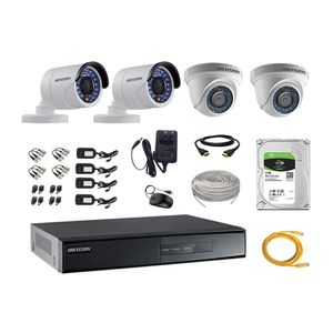 Kit de seguridad Hikvision 4 cámaras 720P + dvr + disco duro 1TB + 80 m de cable cat. 5E