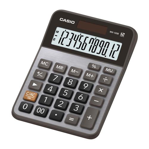 Calculadora de mesa Casio MX-120B 12 dígitos, funciona a pila y energía solar, negro