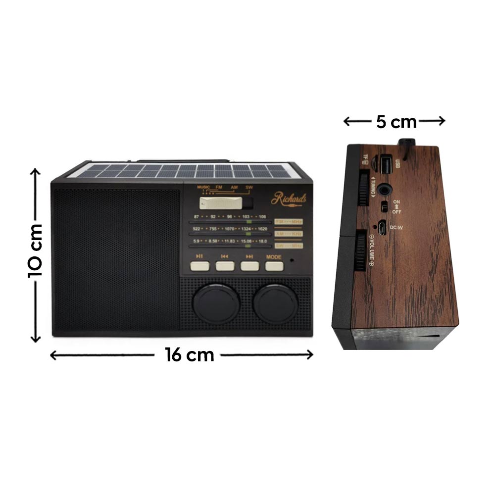 Radio Portátil Richards Vintage Mini X-Bass, Am y Fm, Batería Recargable  con enchufe o modo pilas, conexión puerto USB y SD - Coolbox