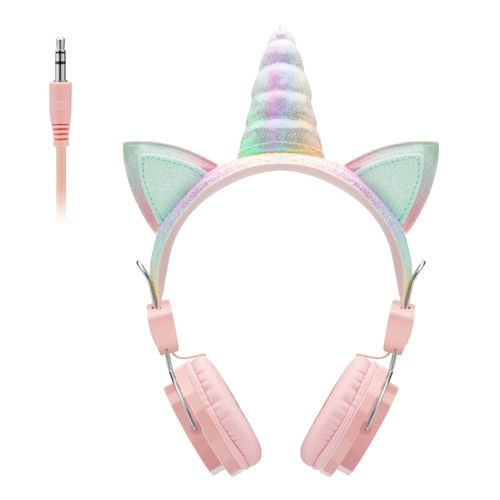 Audífono On Ear con micrófono i2Go diseño de Unicornio, almohadillas acolchadas, conector 3.5 mm, rosado