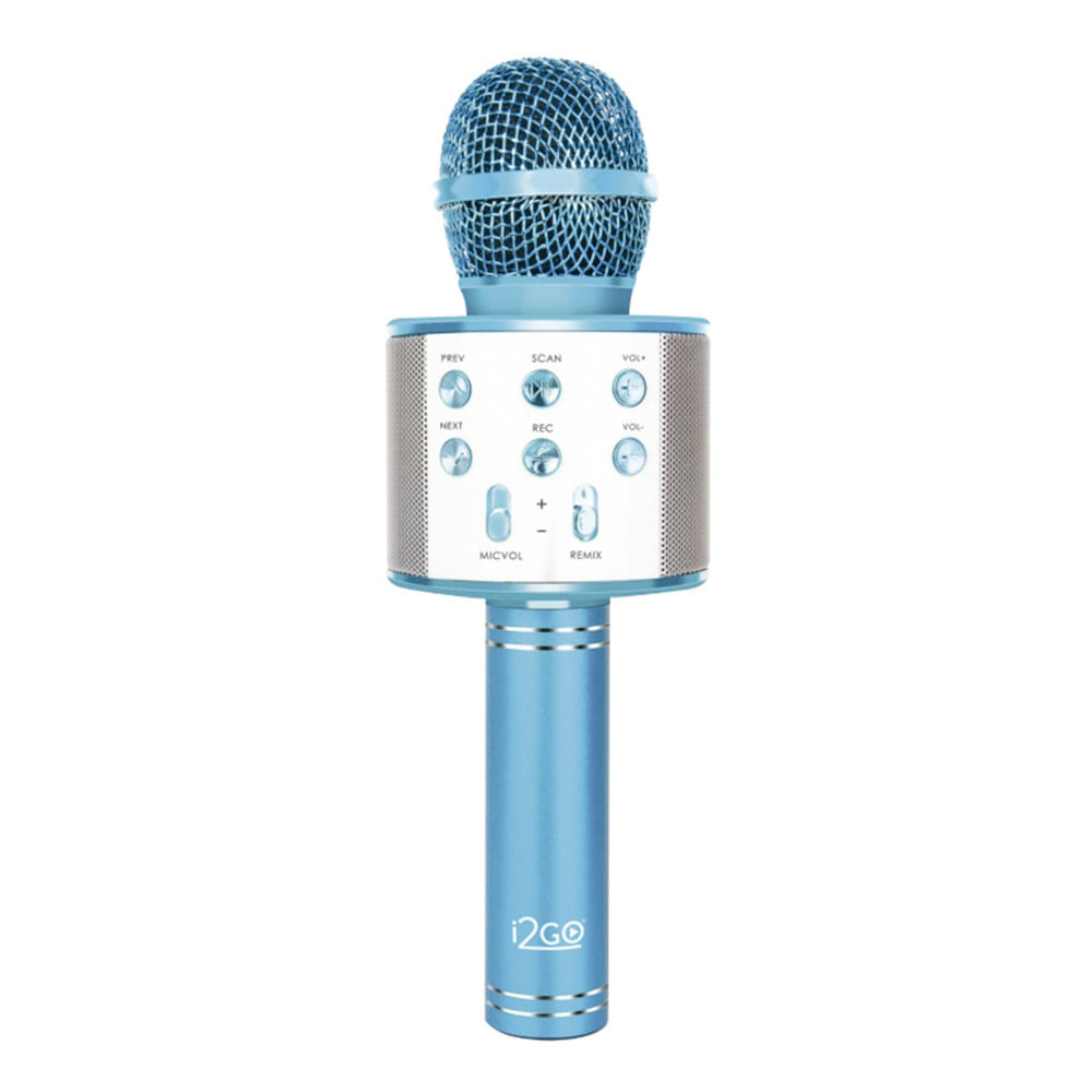 Micrófono inalámbrico i2GO bluetooth con parlante, soport memo,  usb/aux/card TF/Radio FM, azul - Coolbox