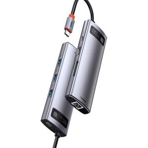Hub Baseus conector USB Tipo-C con 8 puertos, 3 x USB 3.0/HDMI/Tipo-C/PD/RJ45/microSD/SD