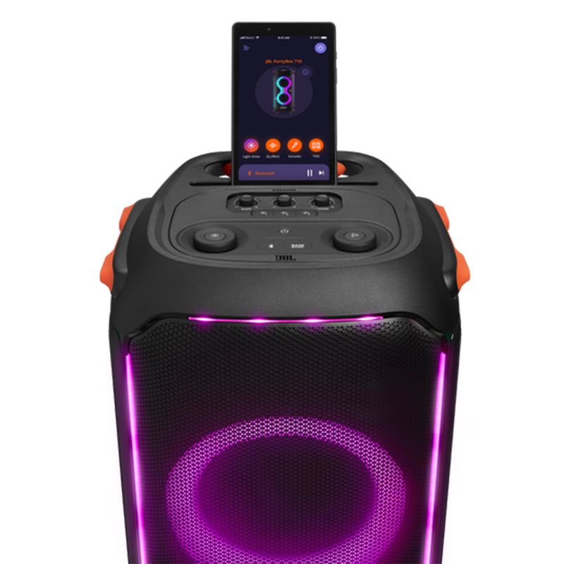 Parlante JBL PartyBox 710 bluetooth 800W RMS IPX4, ángulo frontal