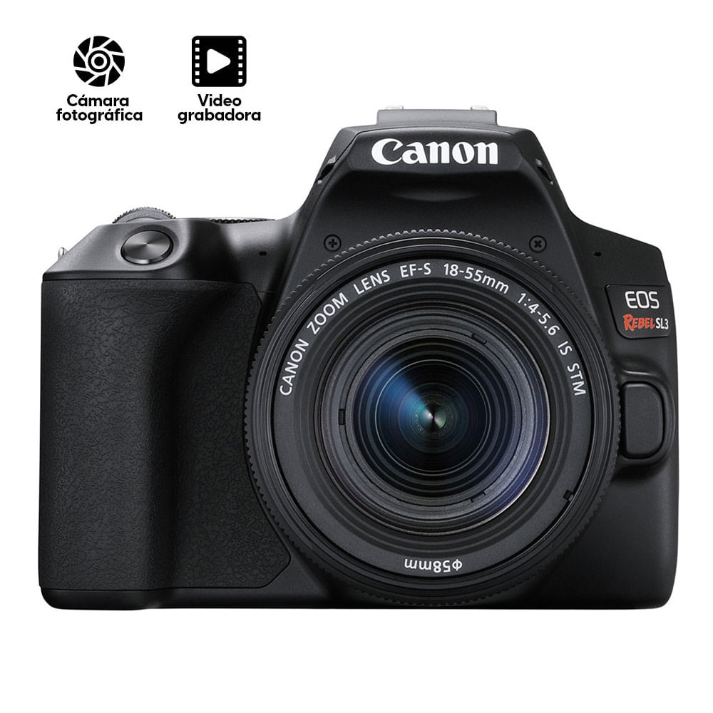 Cámara Canon EOS Rebel SL3, 24.1MP, 5 FPS, ISO 100-25600 + Lente EF-S 18-55mm f/4-5.6 IS STM -