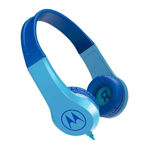 Audífonos on ear con micrófono Motorola niños almohadillas alcolchadas, conector 3.5 mm, control de llamadas, azul