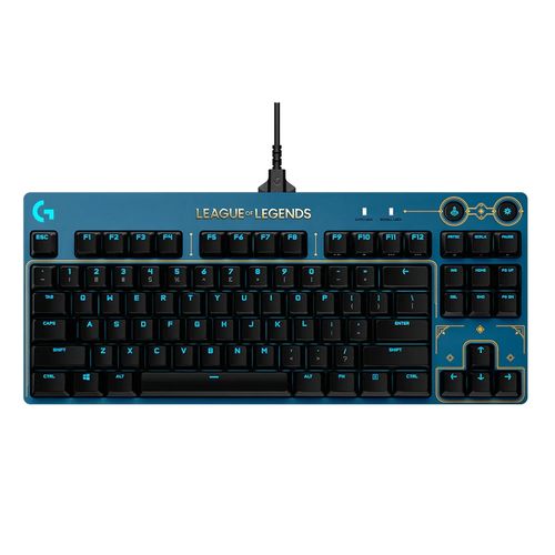 Teclado gamer Logitech Pro League of Legends, mecánico, alámbrico, conexión usb, sin teclado numérico, luces RGB