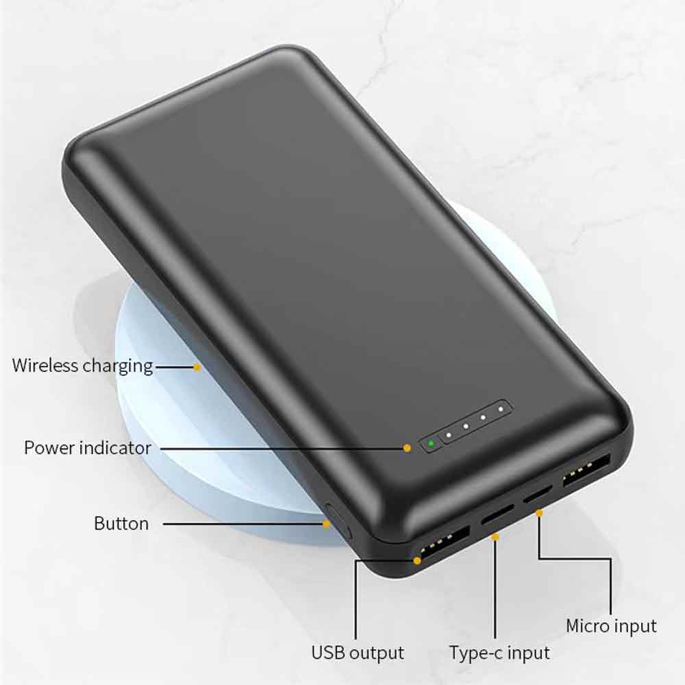 Batería externa G Mobile inalámbrica, 20000 mAh, 20W, 1 puerto tipo c, 1  puerto micro usb, 2 puerto usb, negro - Coolbox