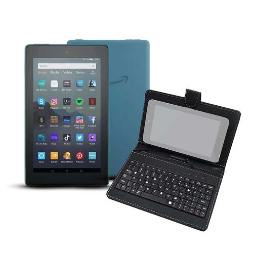 Tablet Amazon Fire 7", 16GB, 1GB ram, azul + Estuche para tablet Teraware 7" con teclado
