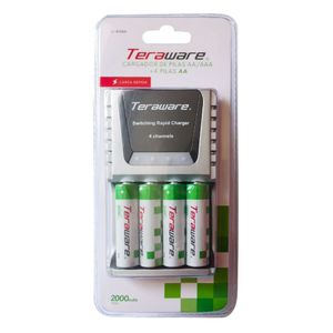Cargador universal Teraware AA/AAA carga rápida + 4 pilas AA